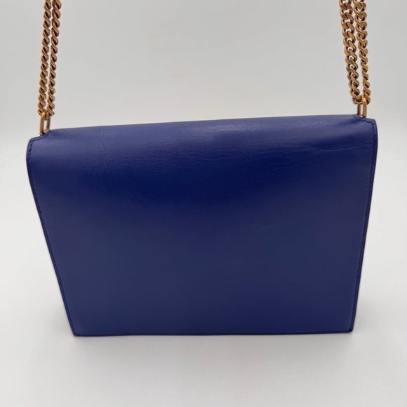 SAINT LAURENT Snooth Calfskin Suede Monogram Cassandra Clasp Bag Bleu Saphr - Picture 4 of 13